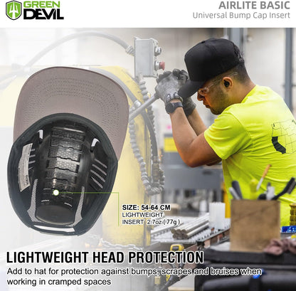 GREEN DEVIL Universal Bump Cap Insert for Baseball Caps Vented Lightweight Safety Bump Hat Insert 1-Pack Black